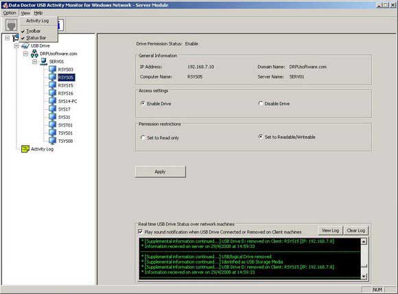 Screenshot of USB Drive Blocking Software
