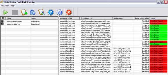 Reciprocal link monitoring software screen shot